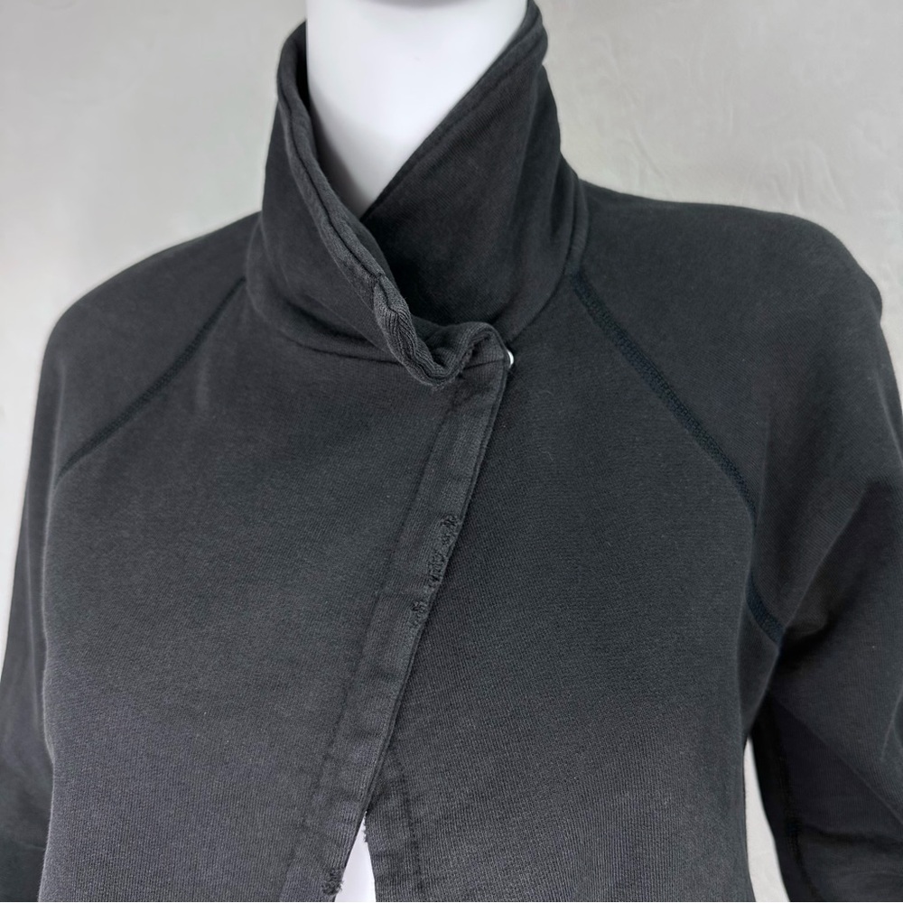 James Perse 2 (M) Distressed Black One-Snap Open Front Sweatshirt Jacket - Picture 3 of 16